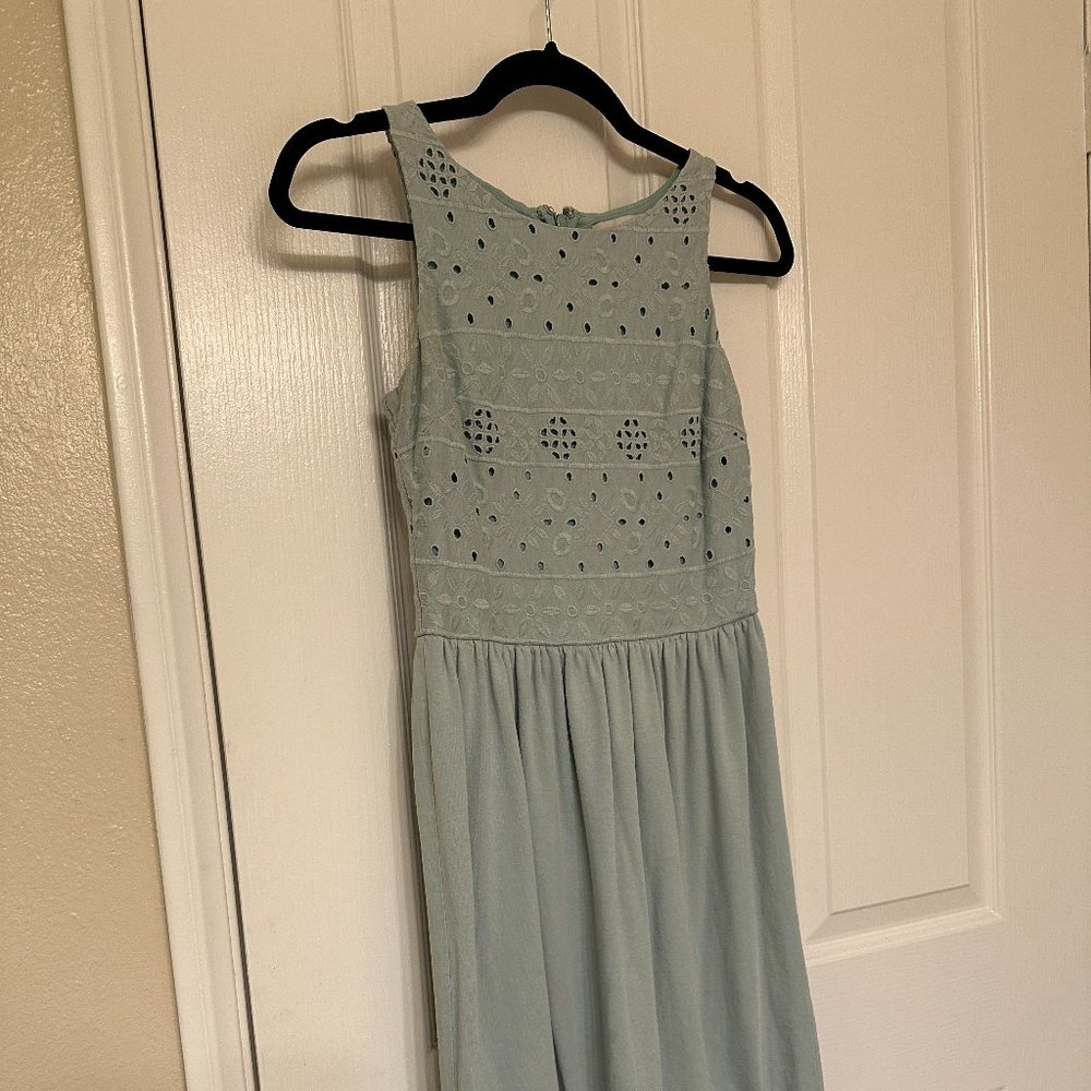 Loft Eyelet Day Dress (Pastel Teal/Pale Green - Size 00P)